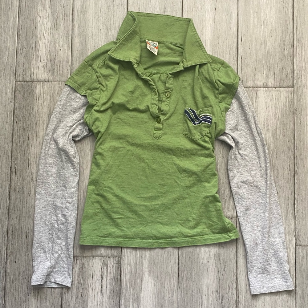 Weavers Girl vintage Y2K 2000s green long sleeve top collar top